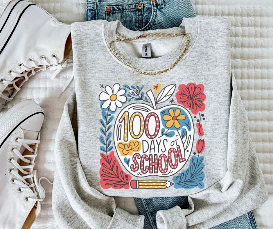 100 Days of School Floral Apple - DTF