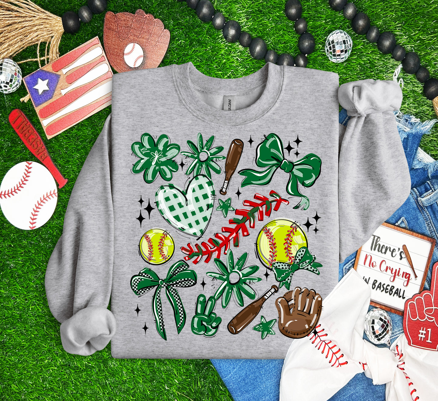 Play Ball Collage - Kelly Green (Softball) - DTF