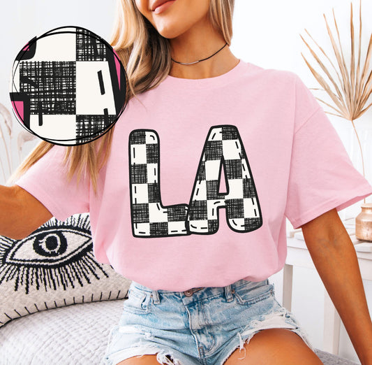 LA (Bubble Stitch Distressed Checkers State) - DTF