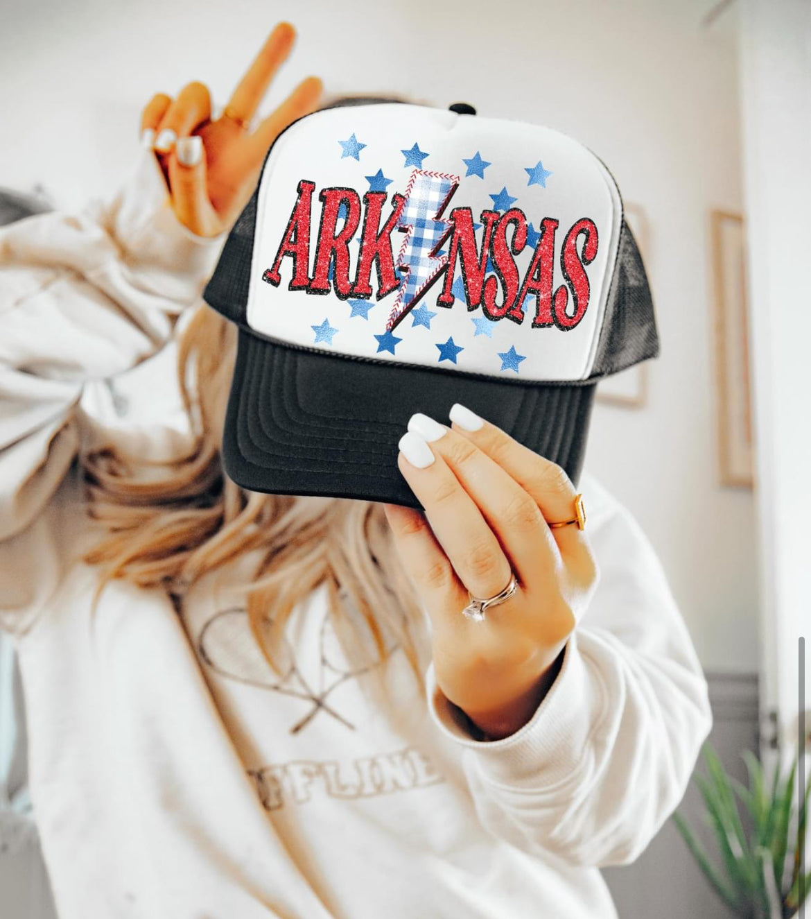 Arkansas (Faux Glitter with Foil Stars and Gingham Bolt) - DTF