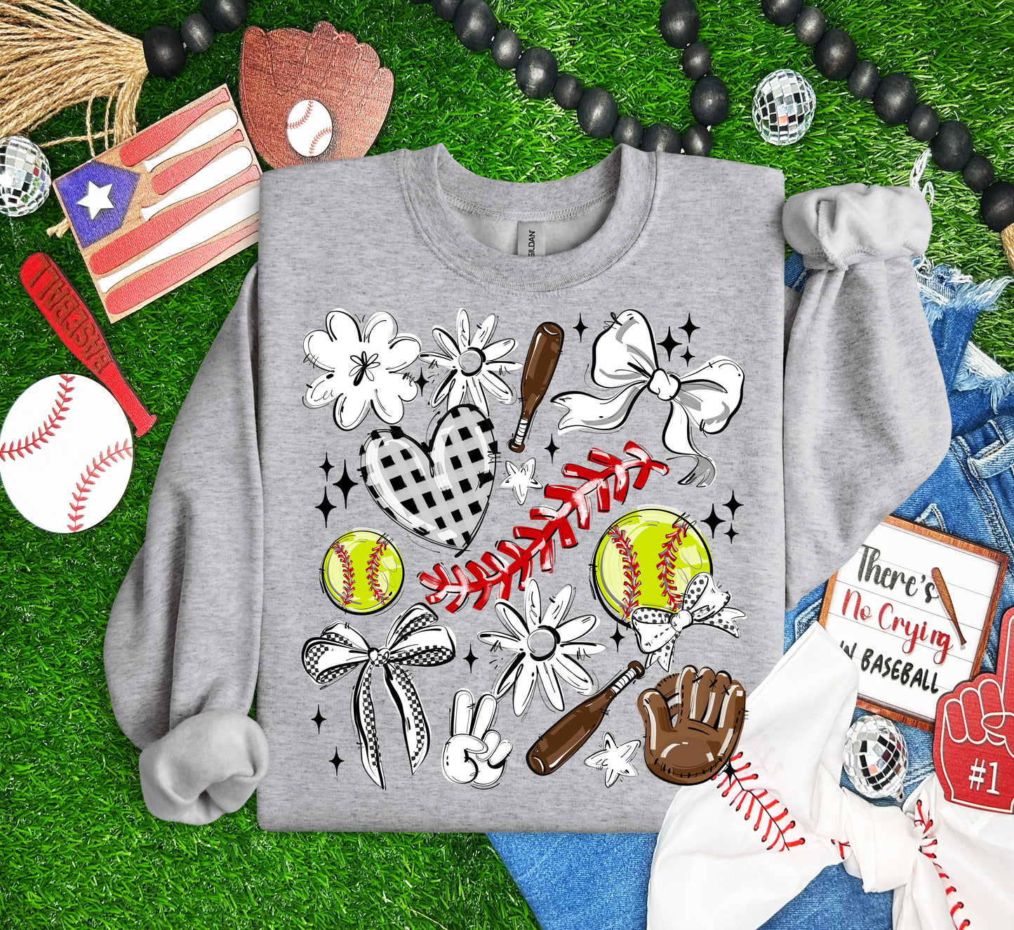 Play Ball Collage - White (Softball) - DTF