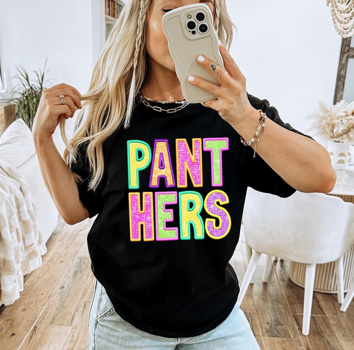 Panthers (faux neon embroidered diamond) - DTF