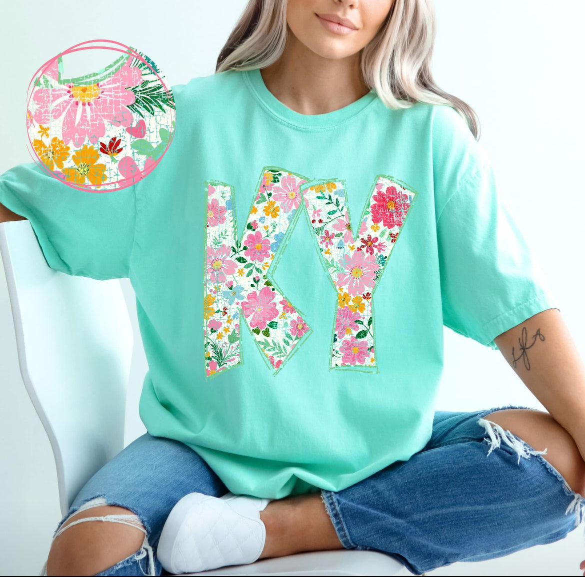 KY (Floral Doodle Distressed State) - DTF