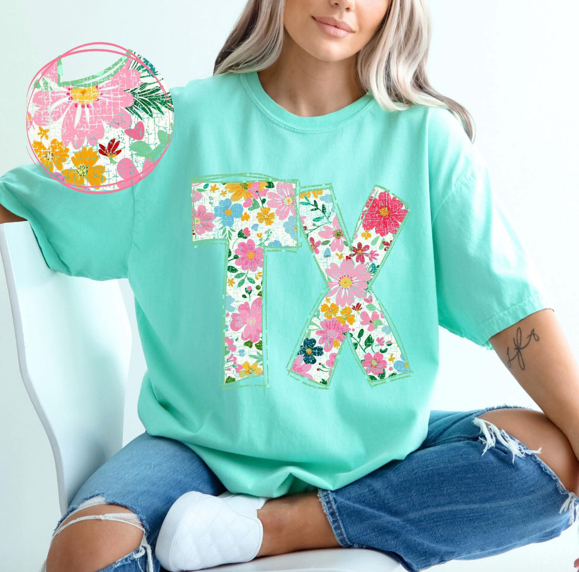 TX (Floral Doodle Distressed State) - DTF
