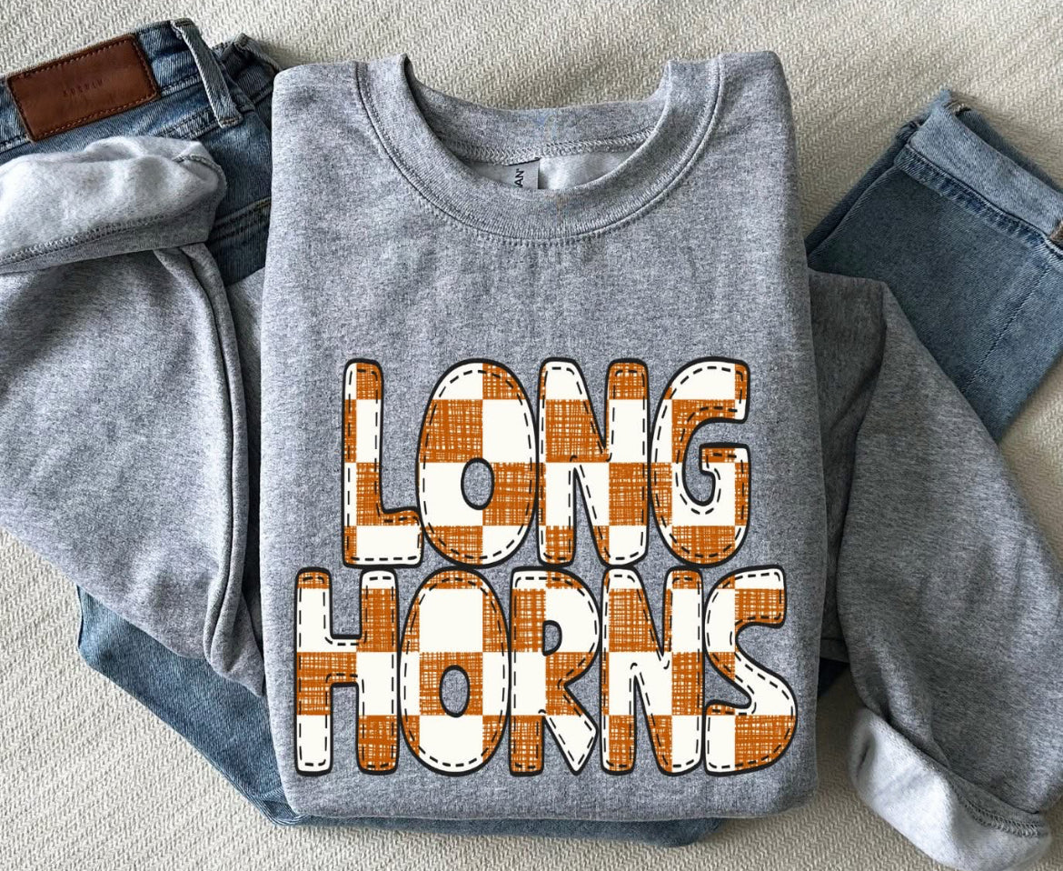 Longhorns (Bubble Stitch Distressed Checker) - DTF