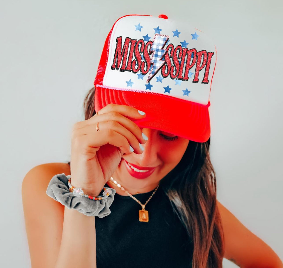 Mississippi (Faux Glitter with Foil Stars and Gingham Bolt) - DTF