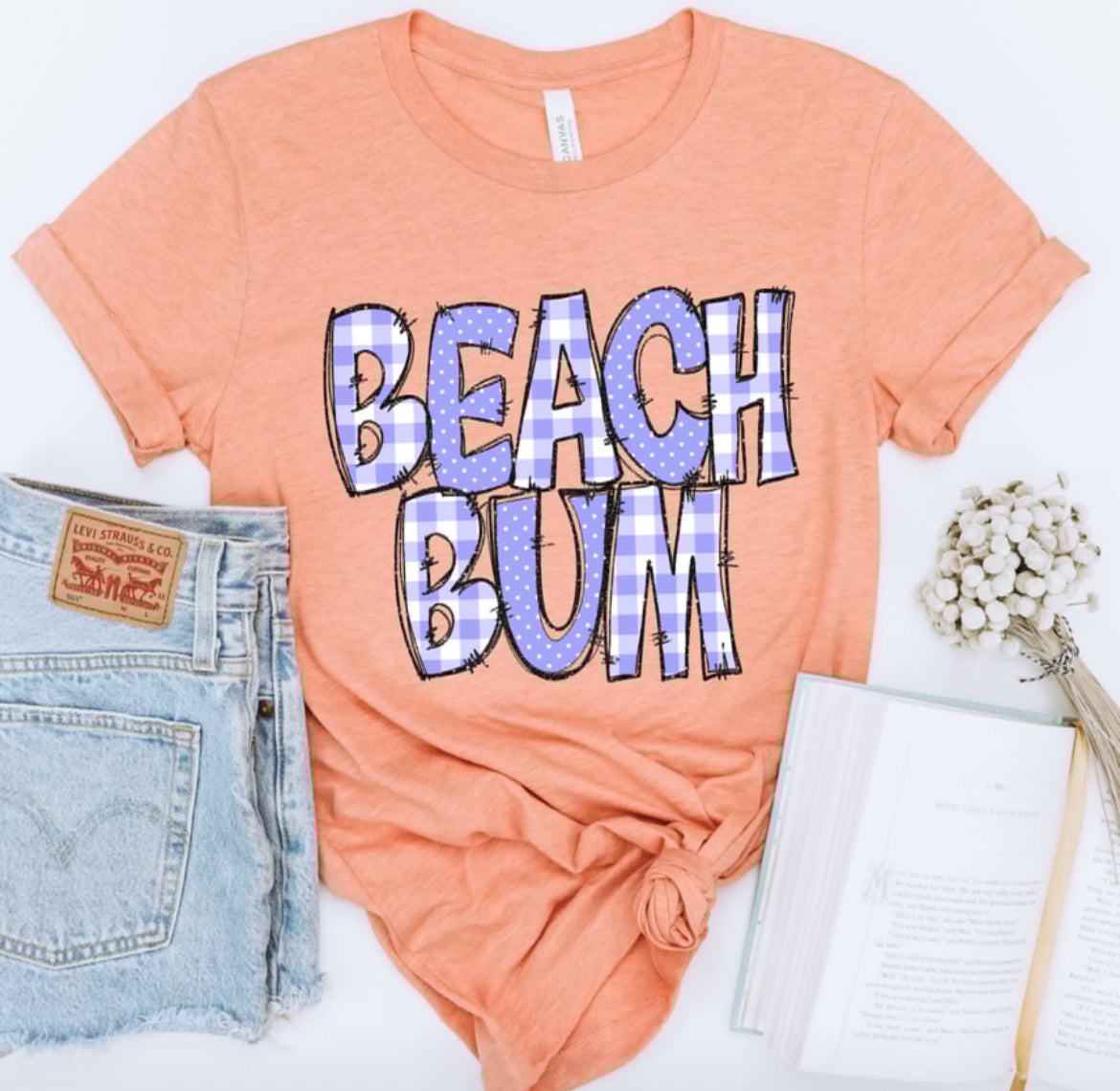 Beach Bum (Doodle Gingham Dots & Glitter) - DTF