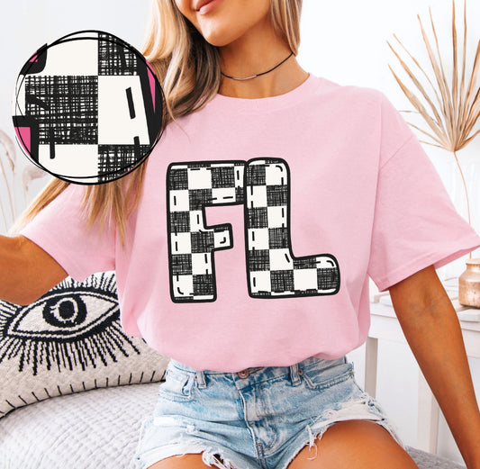 FL (Bubble Stitch Distressed Checkers State) - DTF