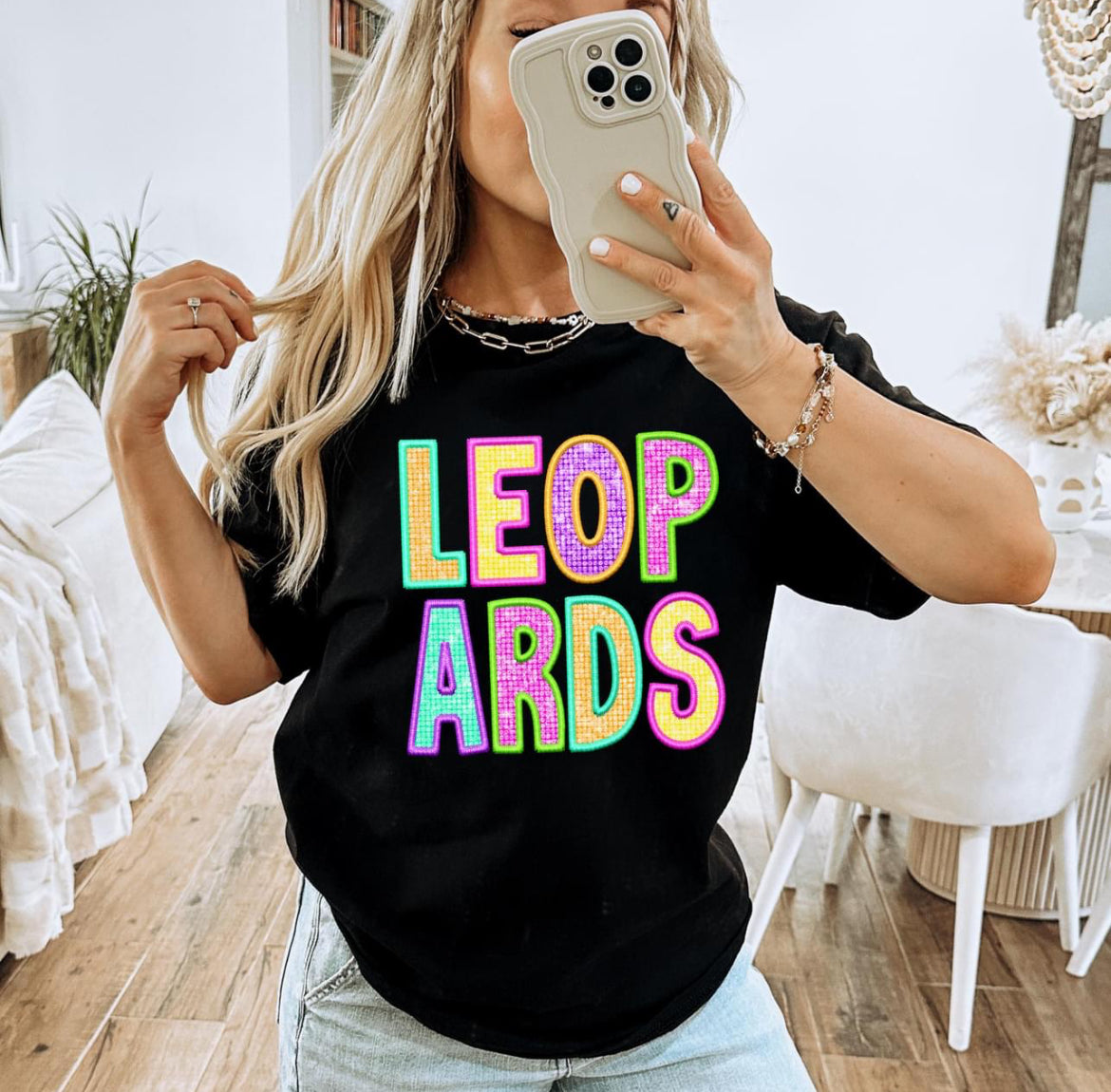 Leopards (faux neon embroidered diamond) - DTF