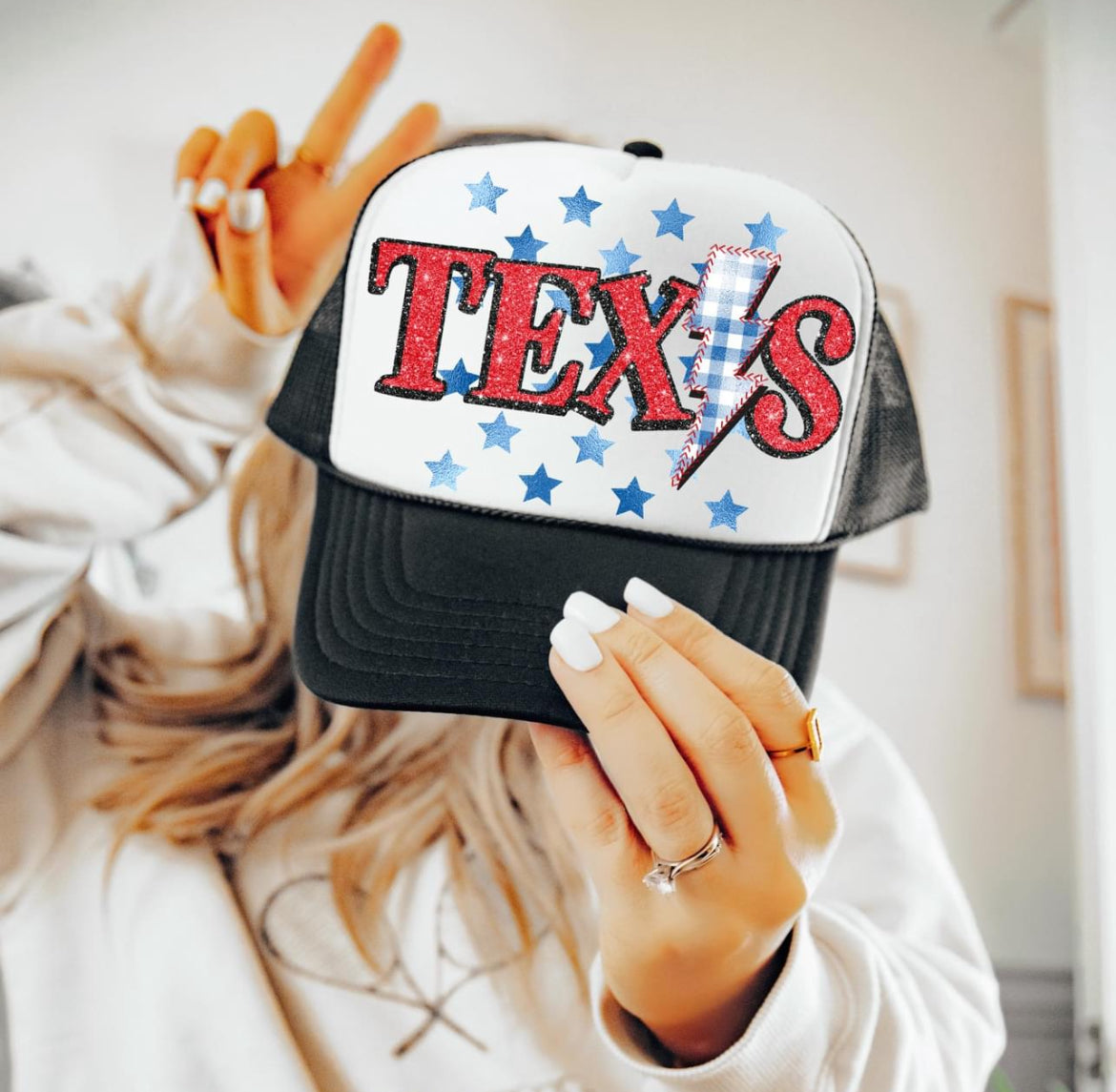 Texas (Faux Glitter with Foil Stars and Gingham Bolt) - DTF