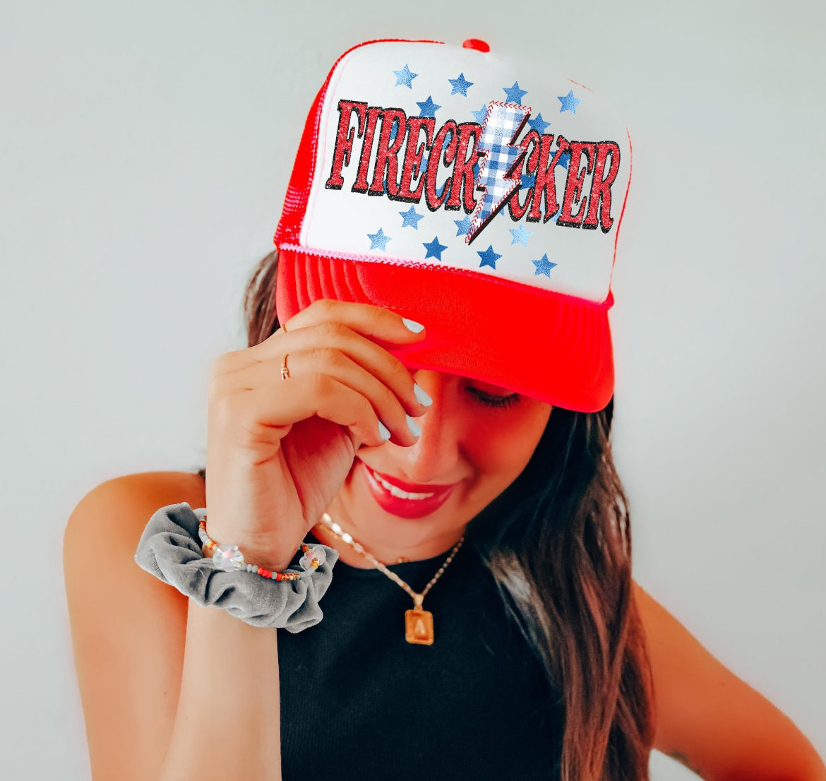 Firecracker (Faux Glitter with Foil Stars and Gingham Bolt) - DTF