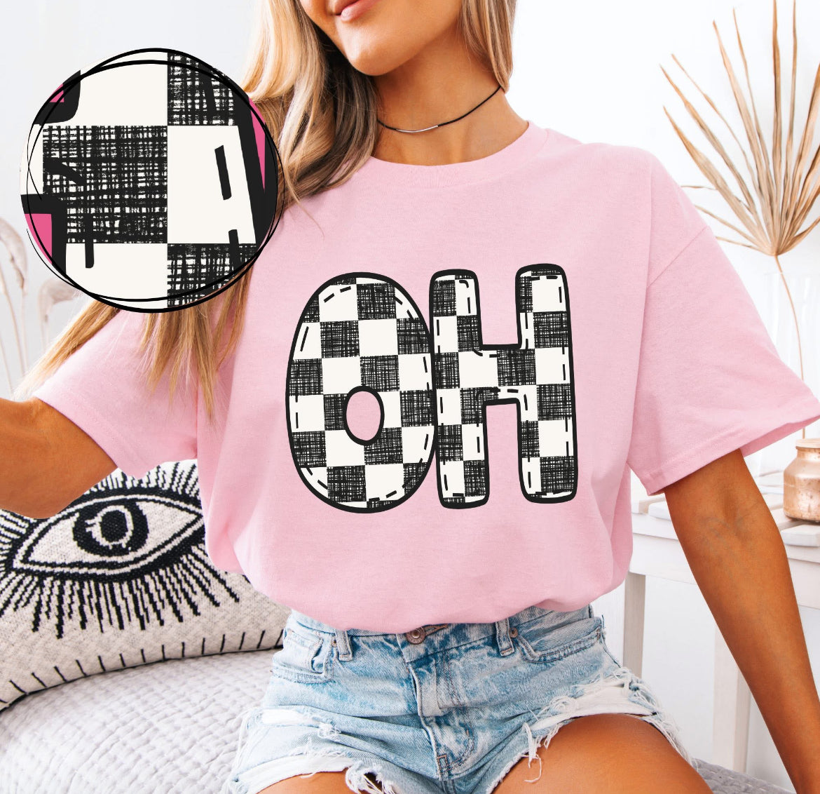 OH (Bubble Stitch Distressed Checkers State) - DTF