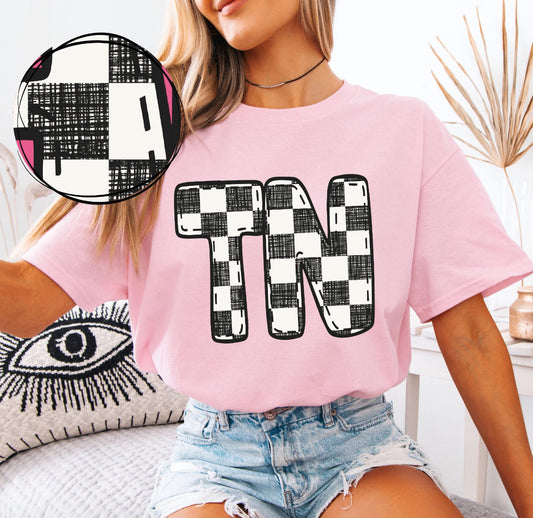 TN (Bubble Stitch Distressed Checkers State) - DTF