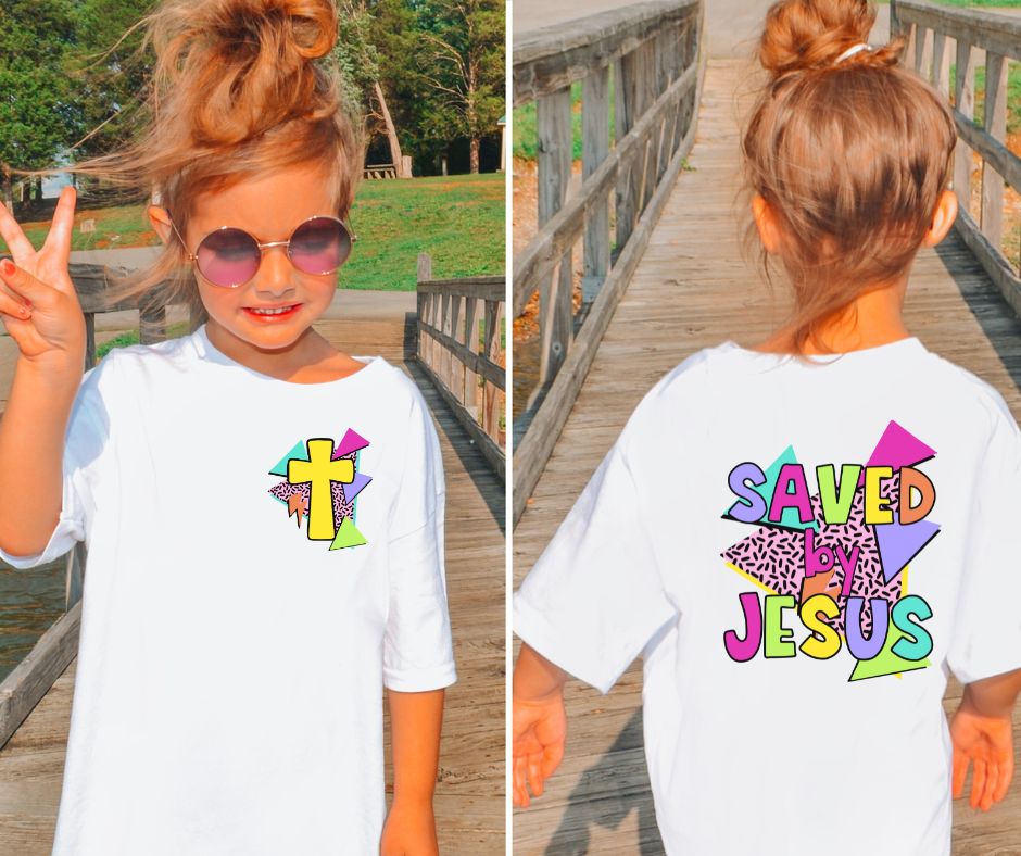 Saved by Jesus '90's theme (2-in-1, front/back design) - YOUTH - DTF
