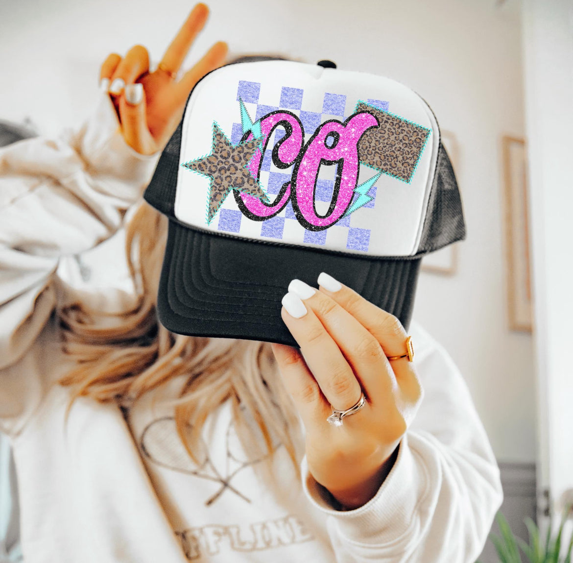 CO (Retro Leopard Checkered Glitter Stitched State Abbreviation) - DTF