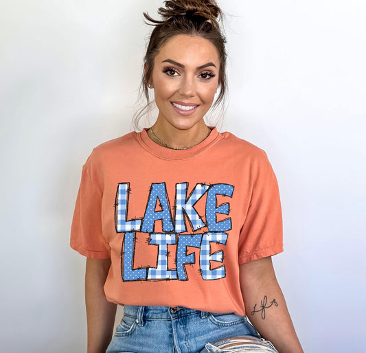 Lake Life (Doodle Gingham Dots & Glitter) - DTF