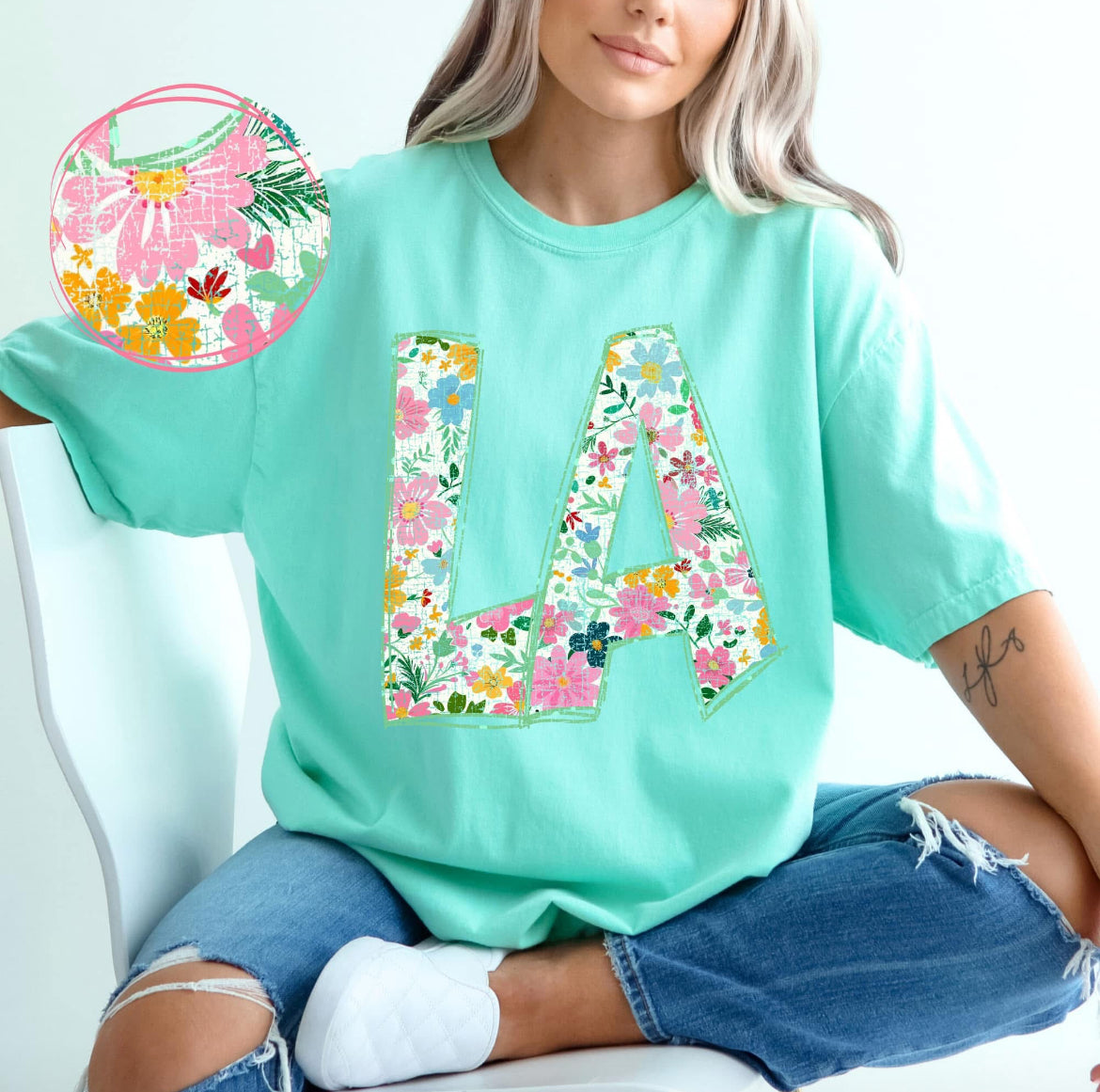 LA (Floral Doodle Distressed State) - DTF