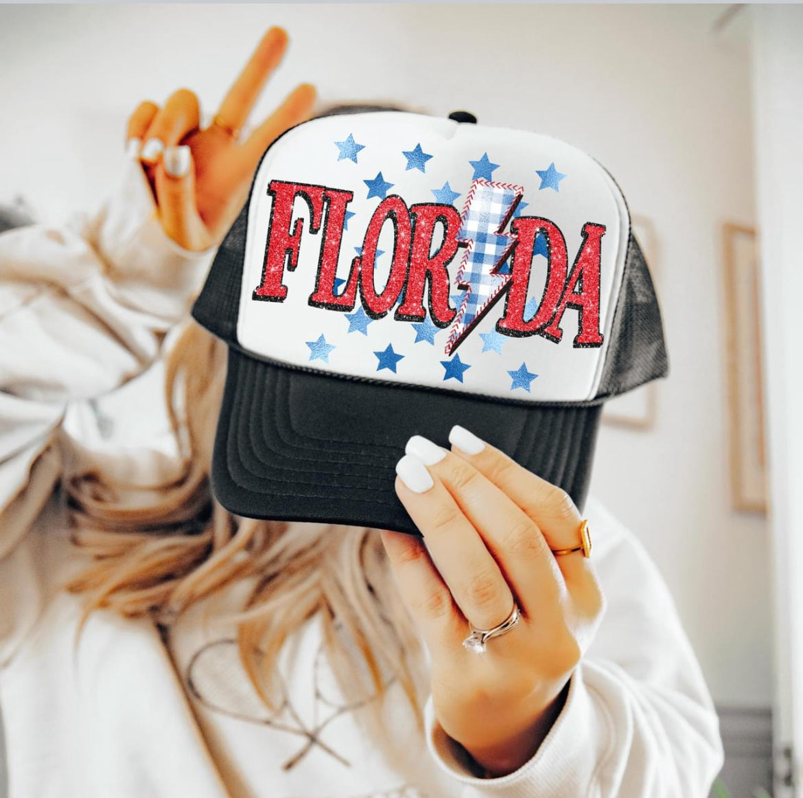 Florida (Faux Glitter with Foil Stars and Gingham Bolt) - DTF