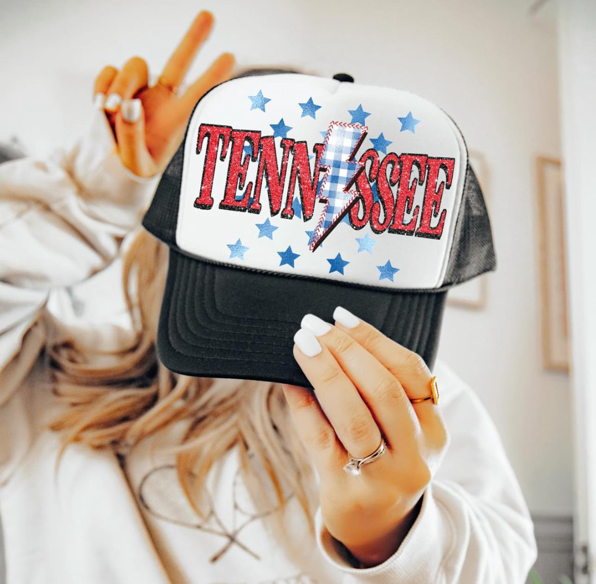 Tennessee (Faux Glitter with Foil Stars and Gingham Bolt) - DTF