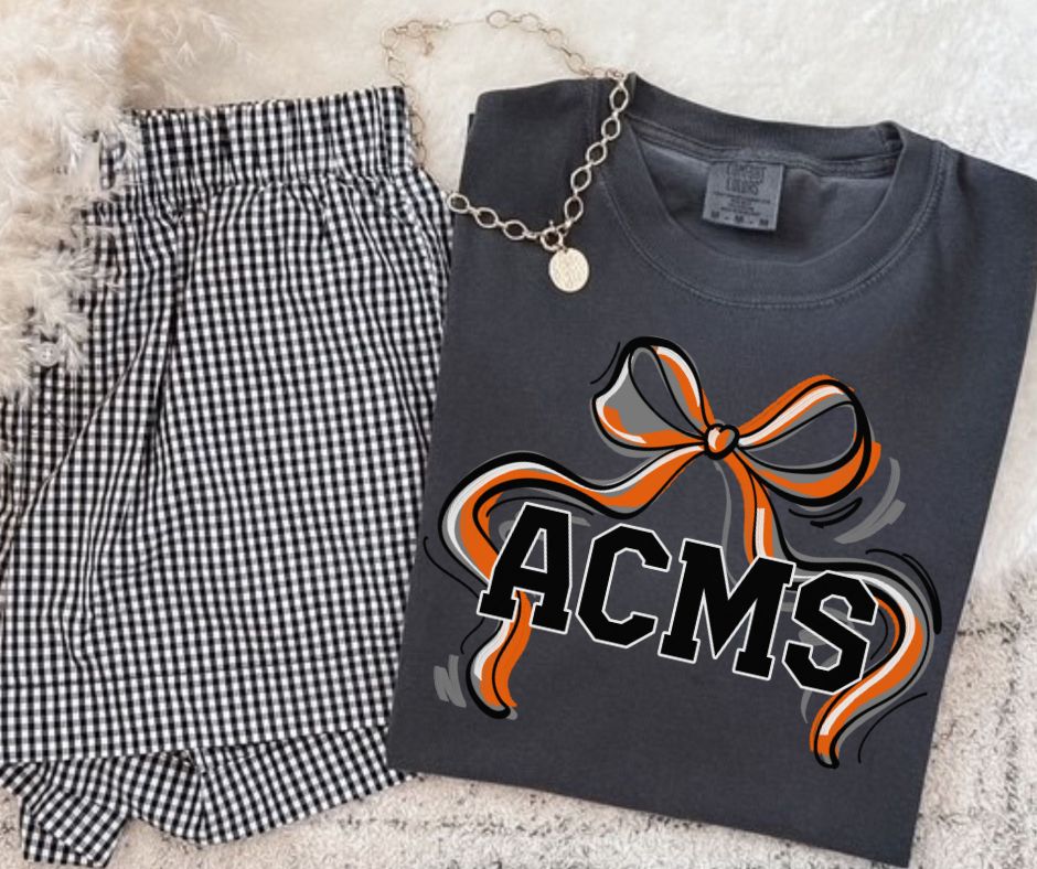 ACMS - Orange/Gray (Ribbon Sports Bow School Spirit) - DTF
