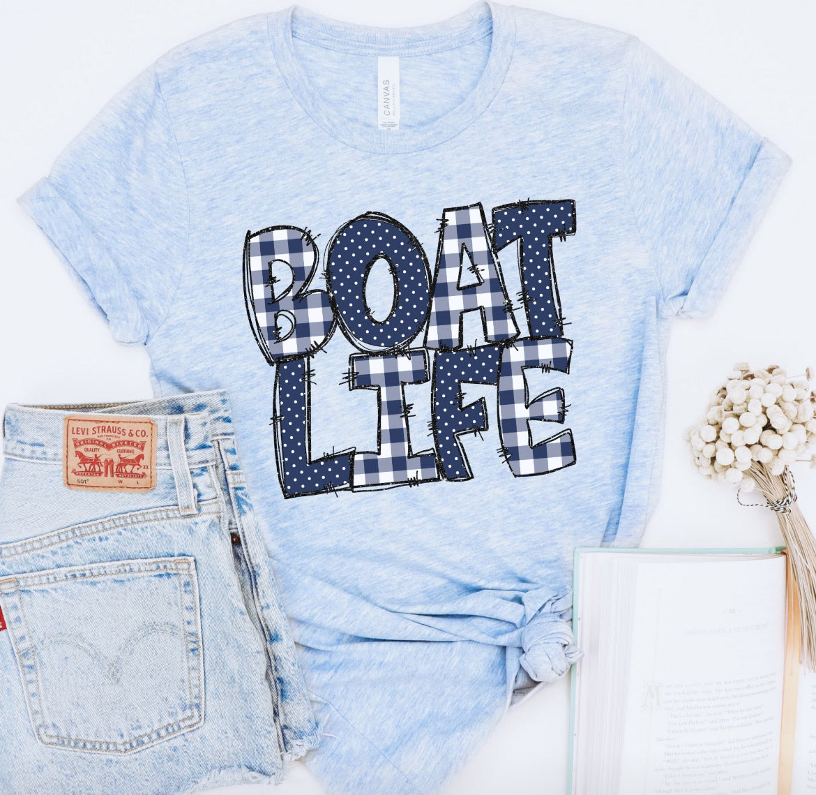 Boat Life (Doodle Gingham Dots & Glitter) - DTF