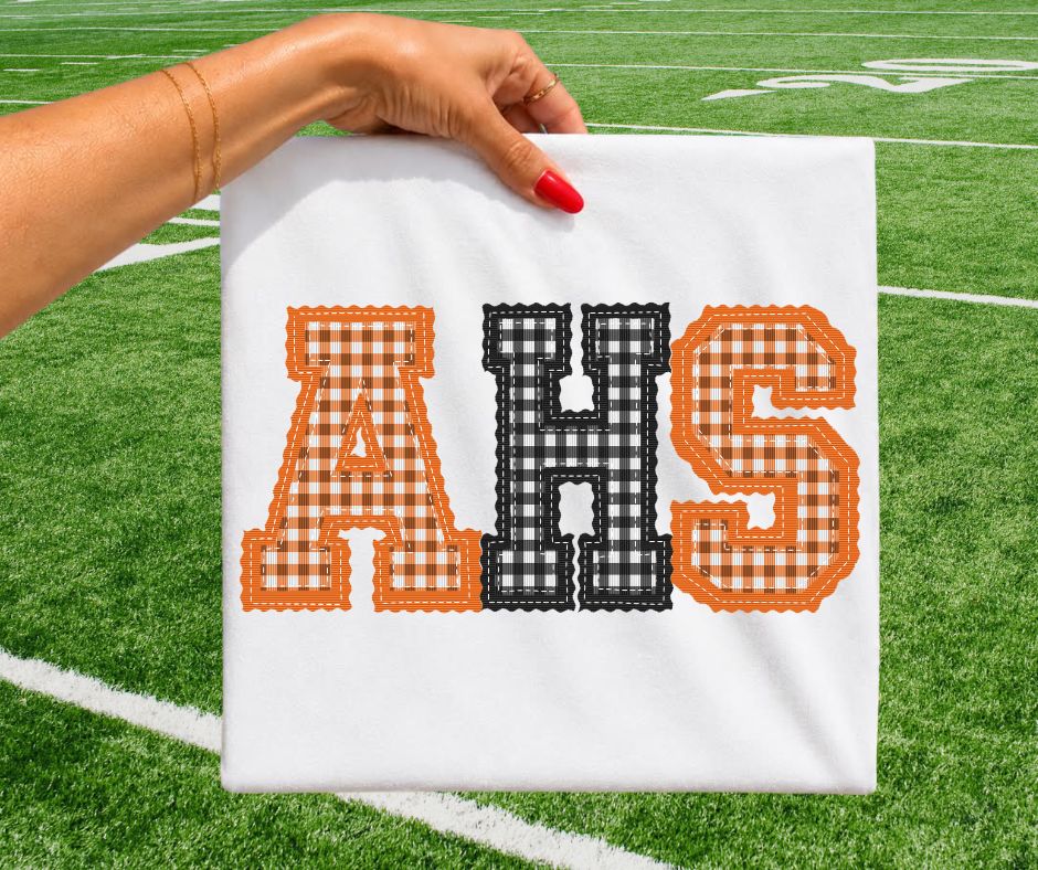 AHS - Orange/Black gingham (Letterman Stitch School Letters) - DTF