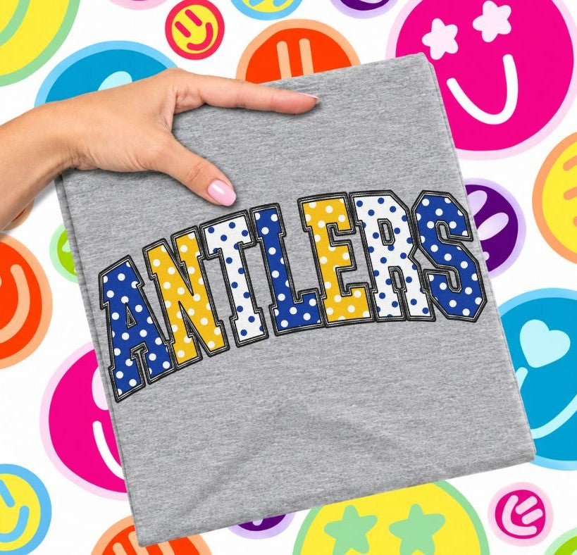 Antlers - Royal Blue/Yellow Gold (Sketched Arch Polka Dot Mascots) - DTF