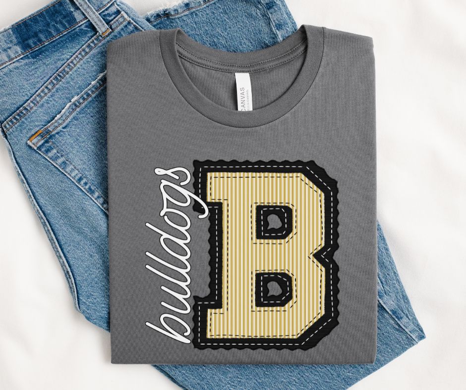 B - Bulldogs - Vegas Gold/Black (Prepster Mascot) - DTF
