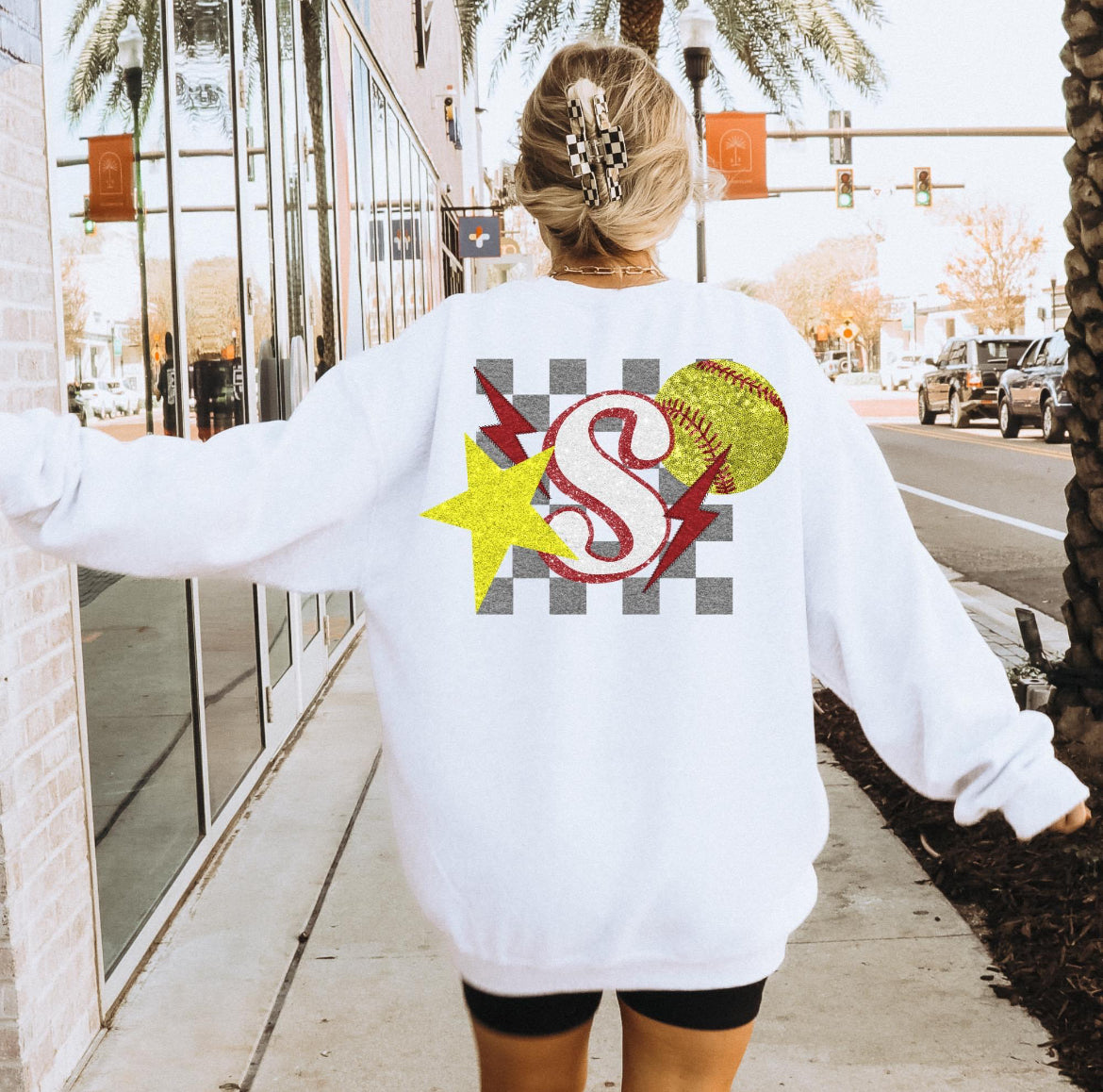 Softball (Retro Checkered Glitter Sports) - DTF