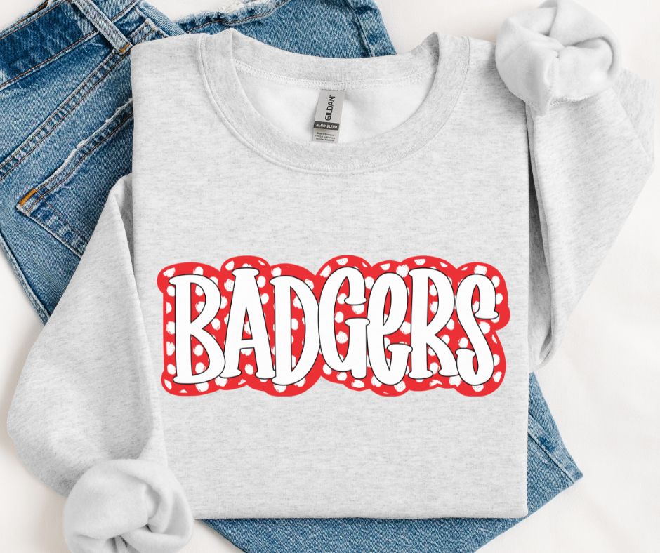 Badgers - White/Red (Polka Dot Stack Mascots) - DTF