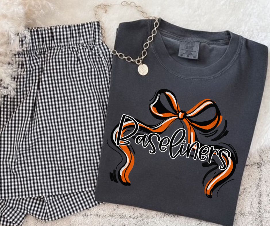 Baseliners - Orange/Black (Ribbon Sports Bow School Spirit) - DTF