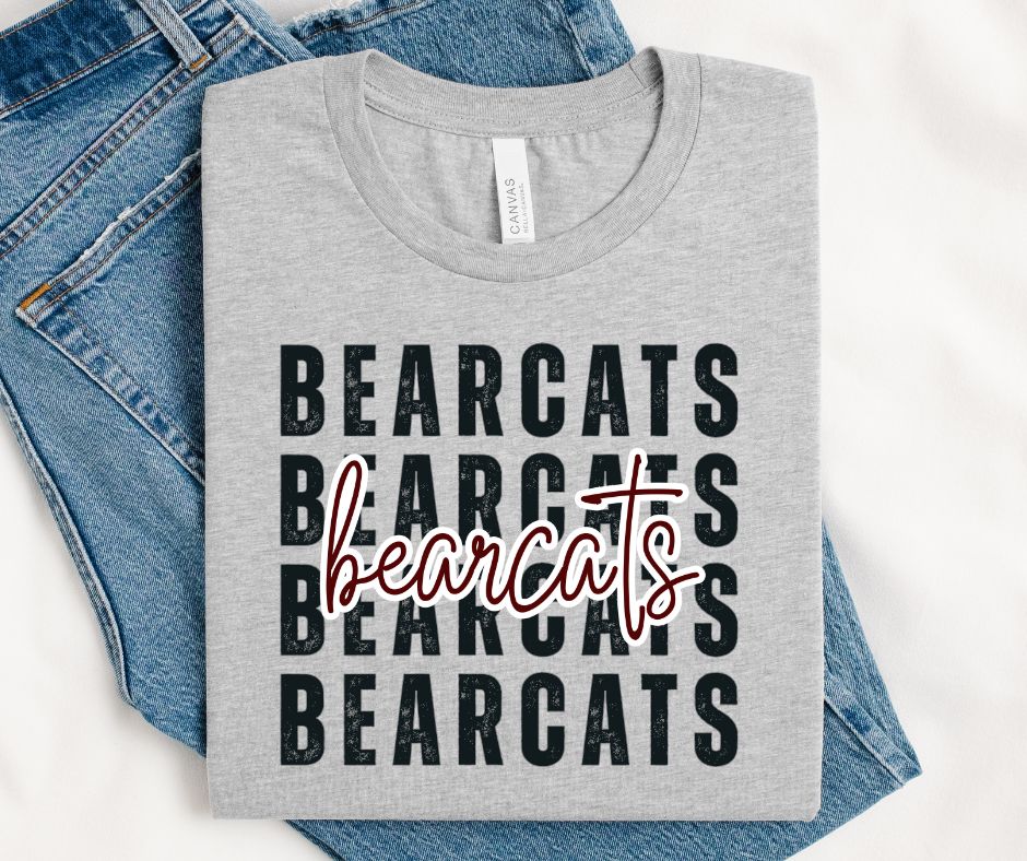 Bearcats - Maroon/Black (Stacked Distressed Mascots) - DTF