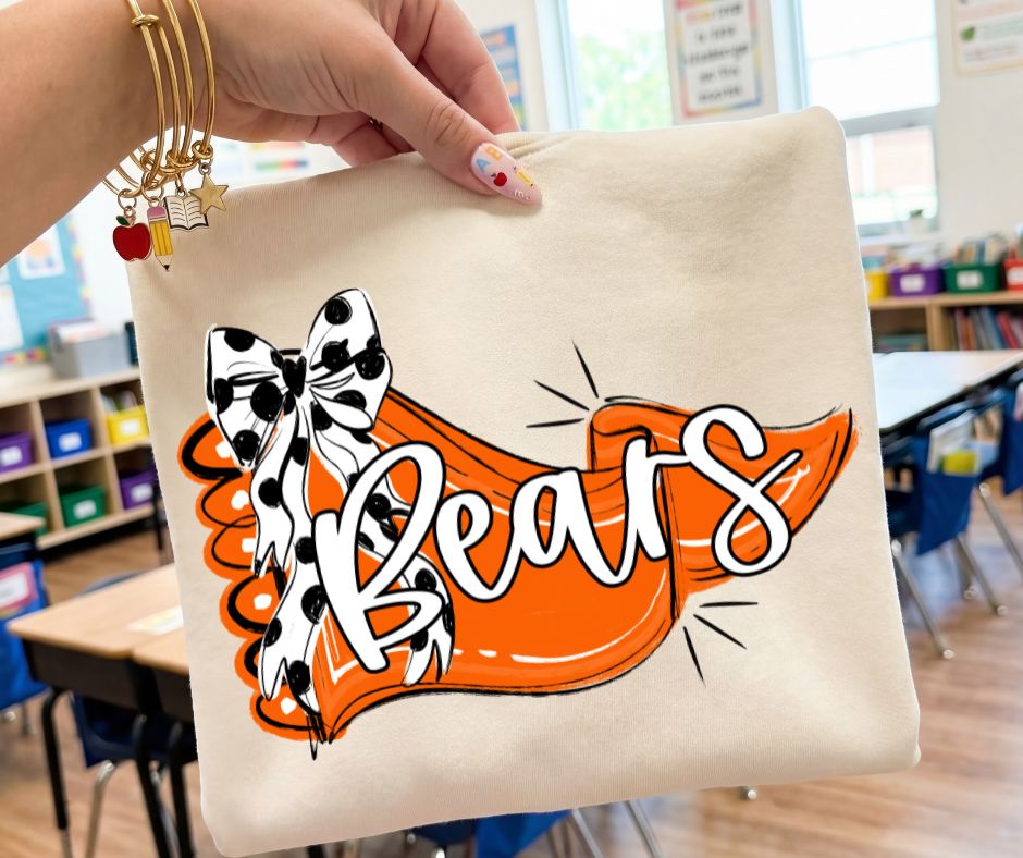 Bears - Orange/Black (Scalloped Pennant Bow Accent Mascot) - DTF
