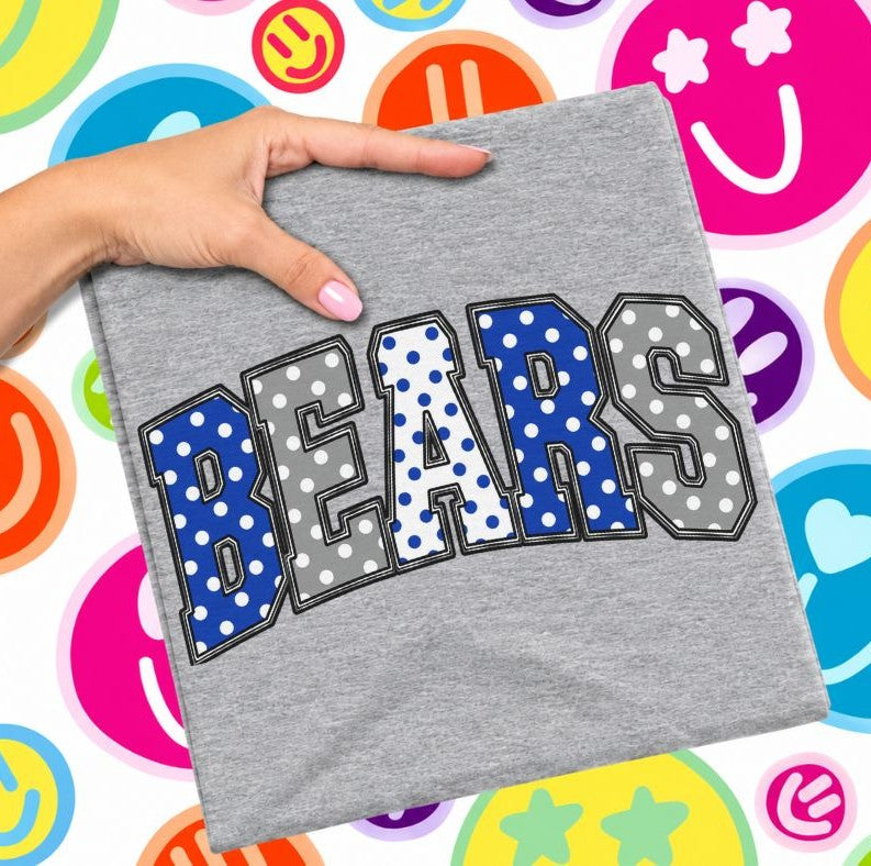 Bears - Royal Blue/Grey (Sketched Arch Polka Dot Mascots) - DTF