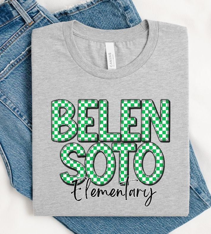 Belen Soto Elementary (Colorful Checked School Name) - DTF