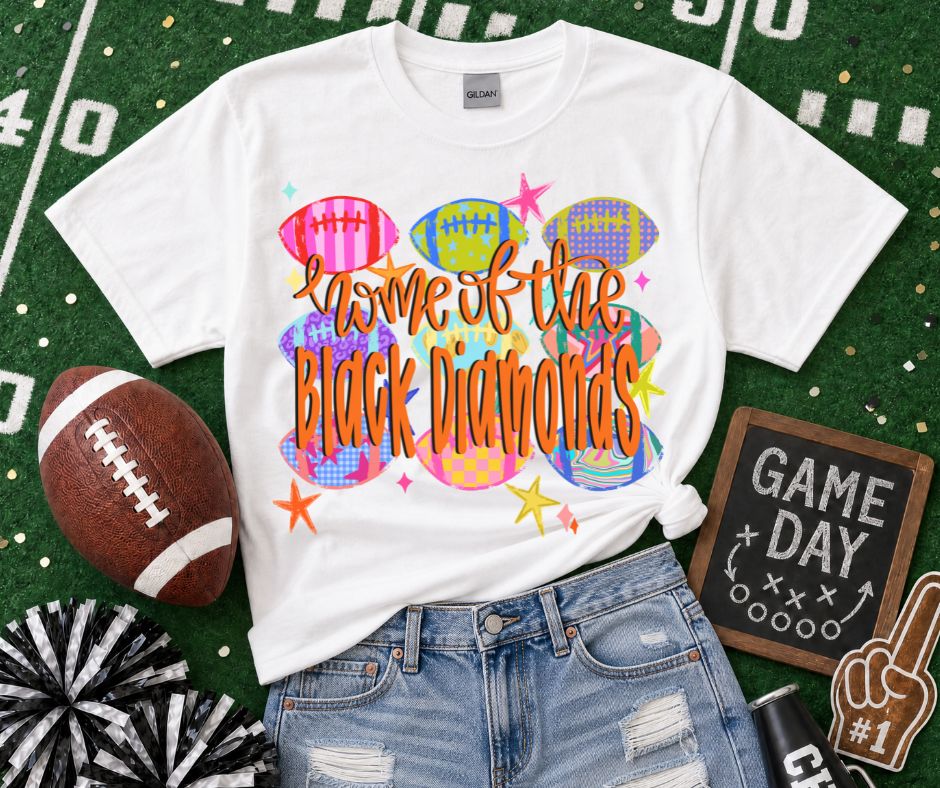 Black Diamonds - Orange/Black (Football Whimsy Mascot) - DTF