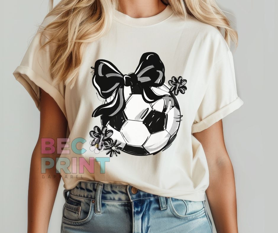 Play Ball Floral Bow - Black (Soccer) - DTF