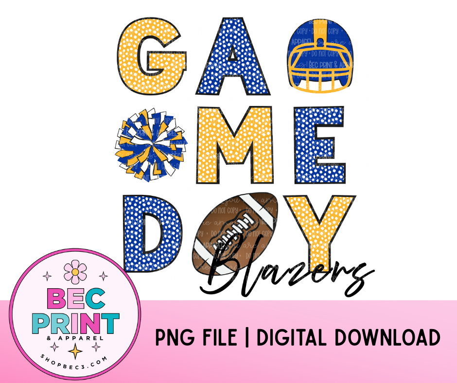 Blazers - Royal Blue/Yellow Gold (Game Day Football Collage) - Design PNG | Digital Download | PNG file
