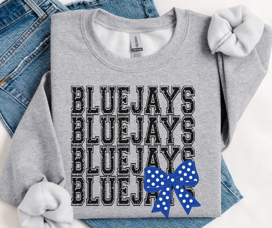 BlueJays - Black/Royal Blue (Distressed Stacked Mascot Bow) - DTF