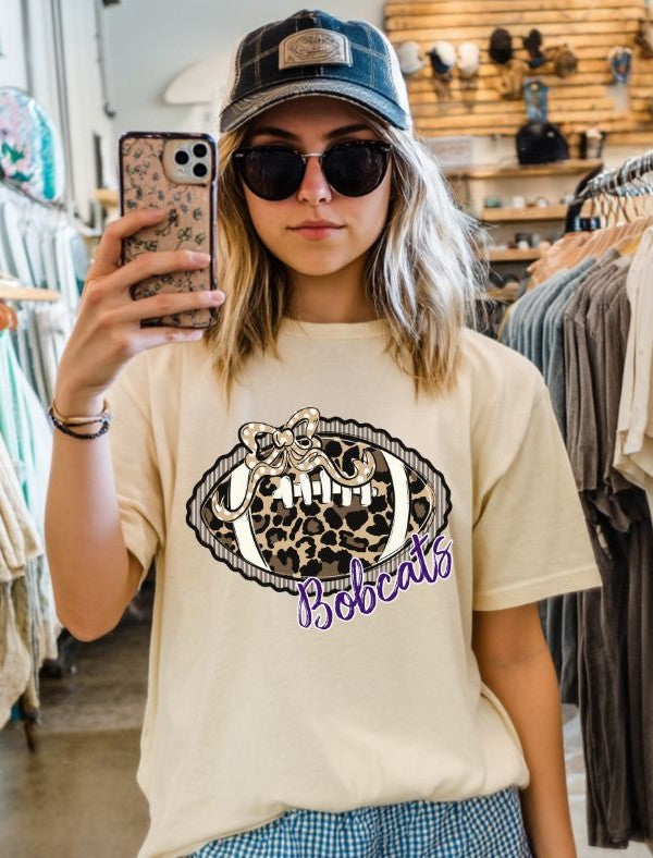 Bobcats - Leopard/Purple (Prepster Football/Bow Mascot) - DTF