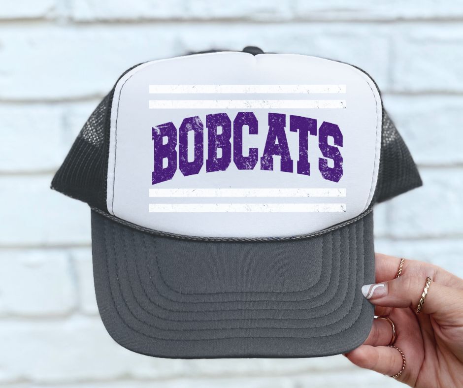 Bobcats - Purple/White (Mascot Distressed Lines) - DTF