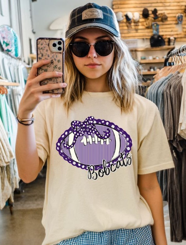 Bobcats - Purple/Black (Prepster Football/Bow Mascot) - DTF