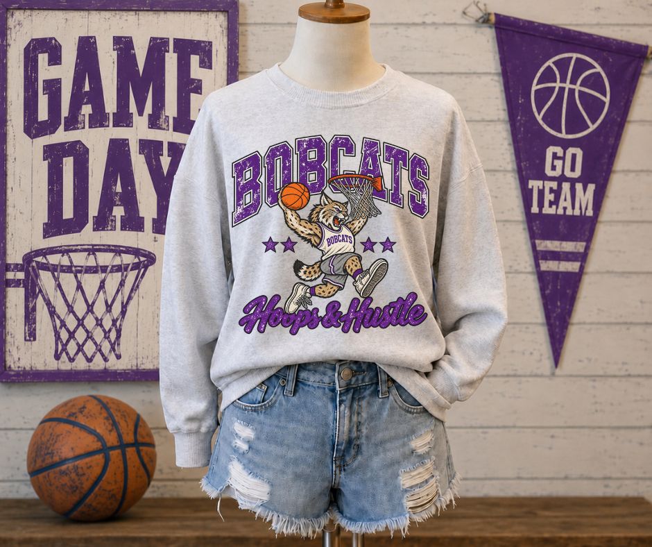 Bobcats - Purple (Hoops & Hustle Basketball Mascot) - DTF