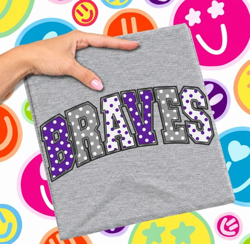 Braves - Purple/Grey (Sketched Arch Polka Dot Mascots) - DTF