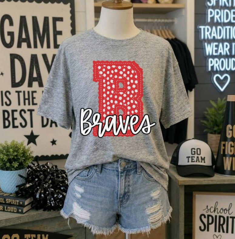 Braves - Red/Black Letter B dots (Letterman Stitch Mascot) - DTF