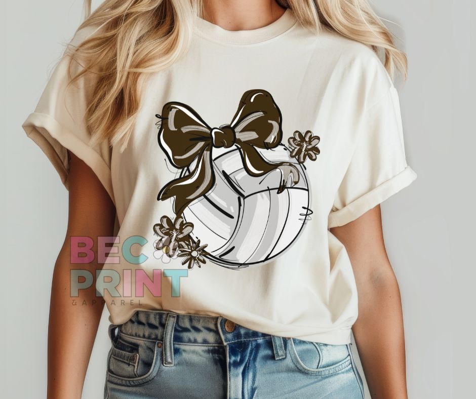 Play Ball Floral Bow - Brown (Volleyball) - DTF