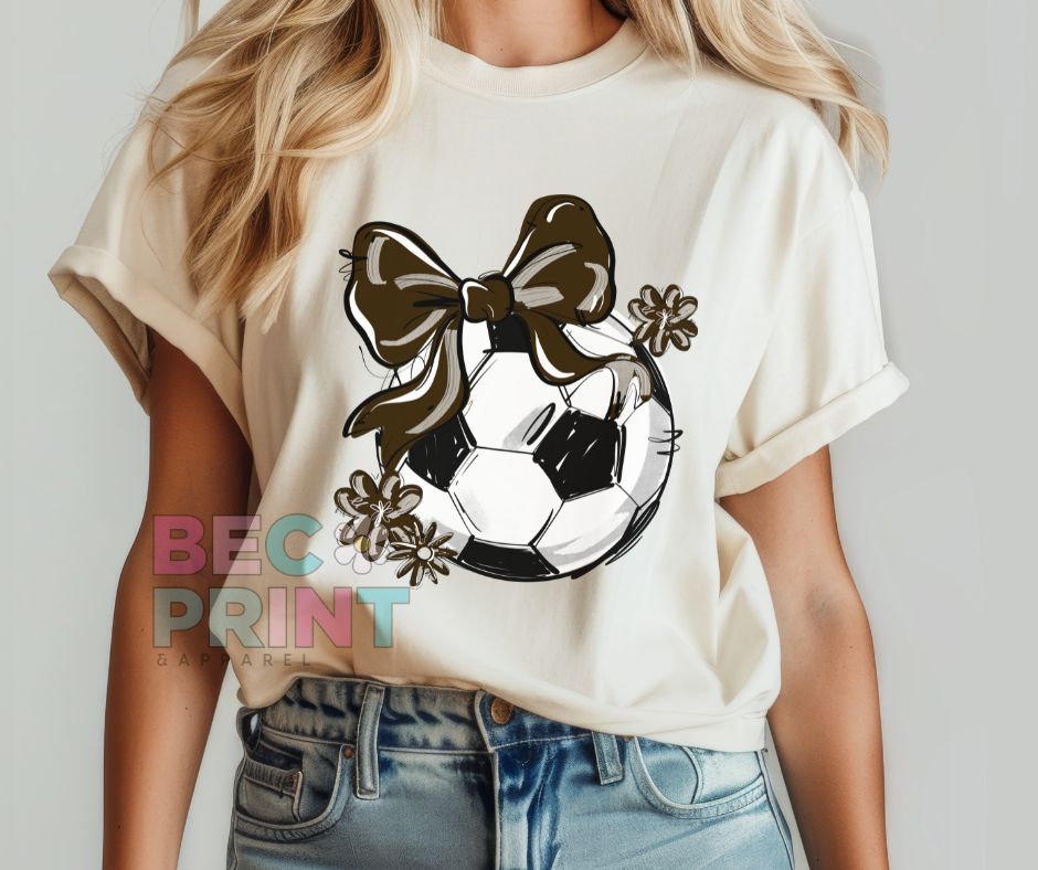Play Ball Floral Bow - Brown (Soccer) - DTF