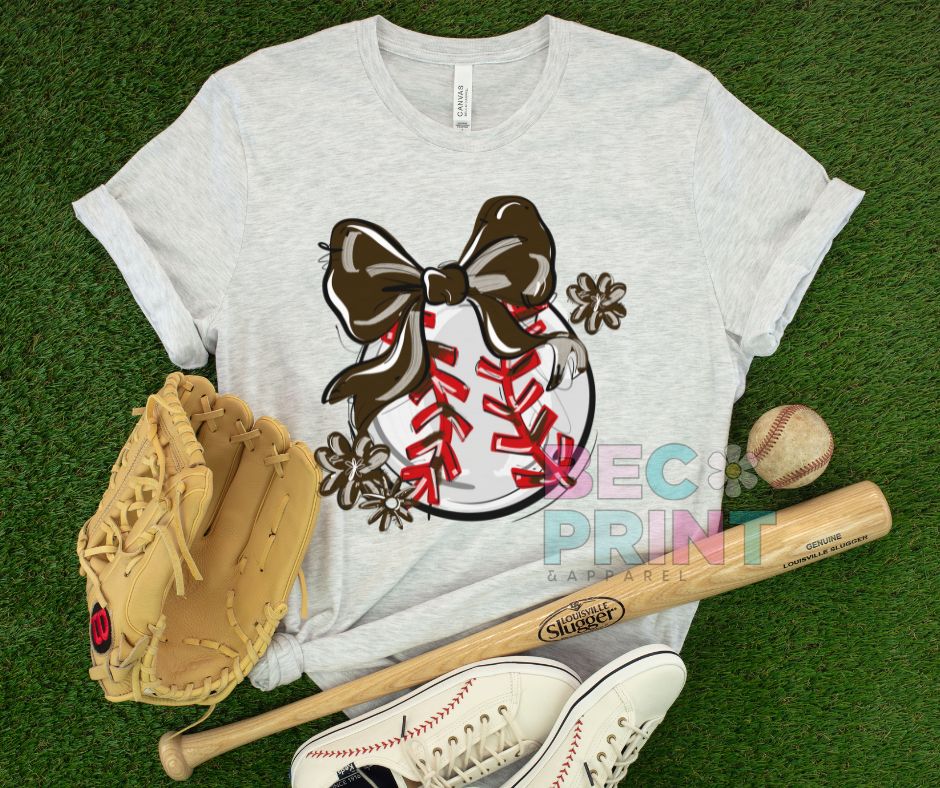 Play Ball Floral Bow - Brown (Baseball) - DTF