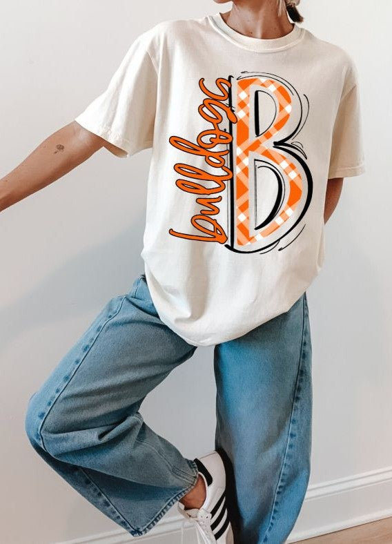 Bulldogs - B/Orange Plaid (Spaced Out School Spirit) - DTF
