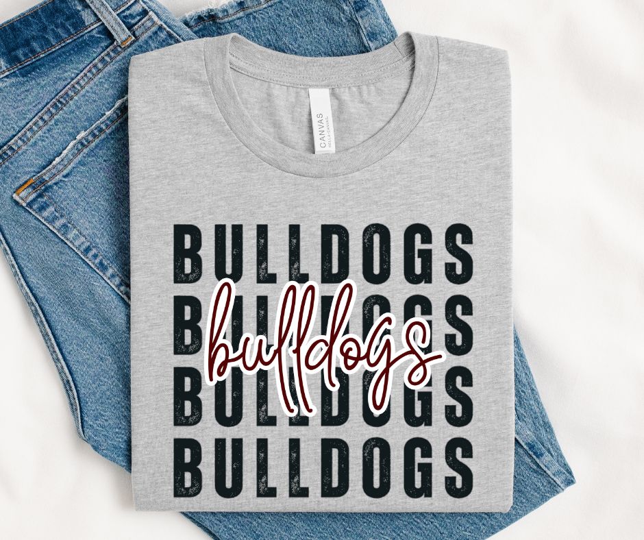 Bulldogs - Maroon/Black (Stacked Distressed Mascots) - DTF
